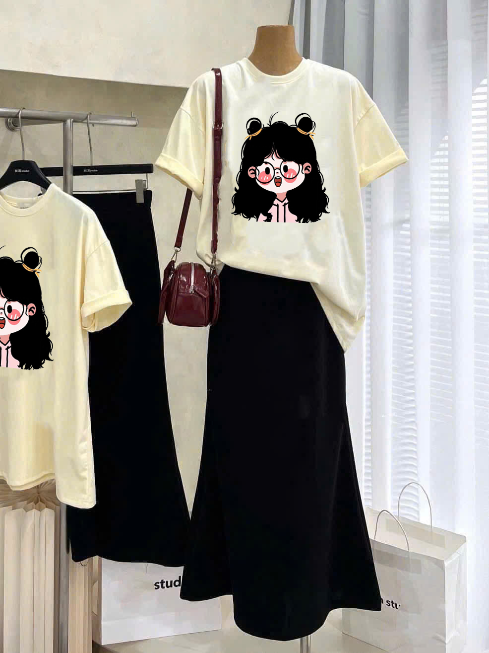 Áo Phông Nữ In Hình Cô Gái Cute Dáng Rộng Áo Phông Cổ Tròn Chất Cotton 2 Chiều Thoáng Mát Dáng Trẻ Trung Thanh Lịch, Áo Phông Nữ Mùa Hè.